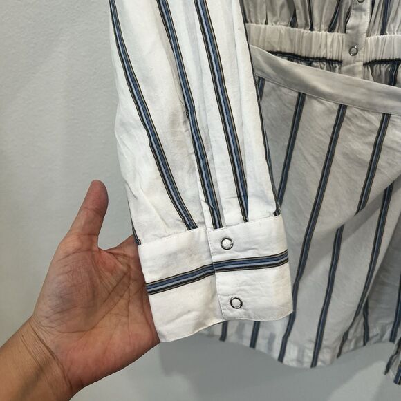 Free People High Vibrations Shirt Dress Wrap Skirt Belted Medium Striped Preppy - Picture 4 of 10